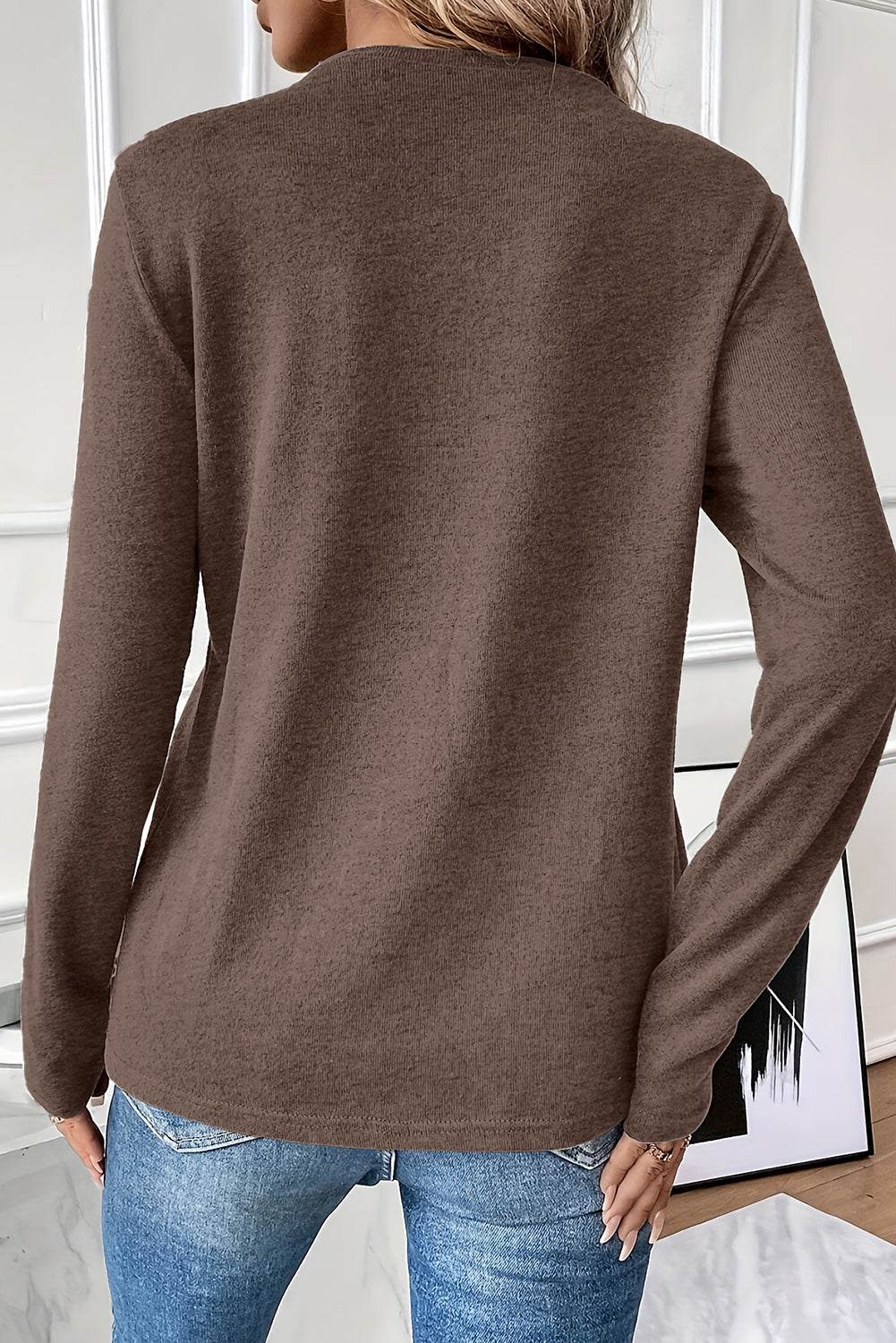Solid Reverse Seam Crew Neck Long Sleeve Top