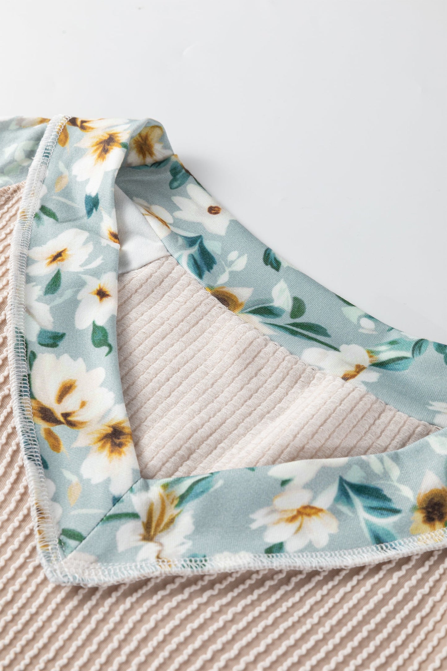 Floral Ribbed Contrast Patchwork Long Sleeve Top