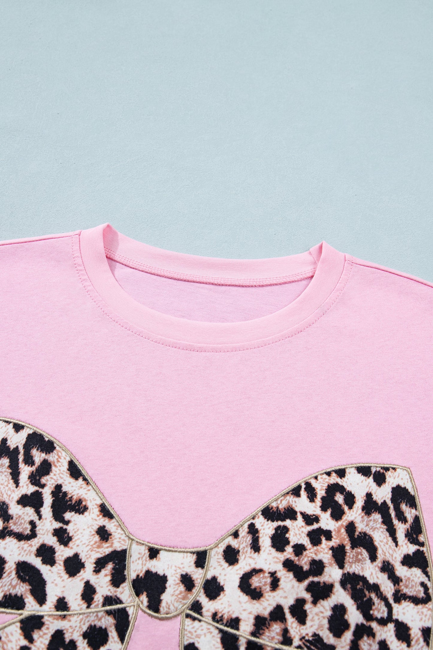 Leopard Bow Embroidered Short Sleeve T-Shirt
