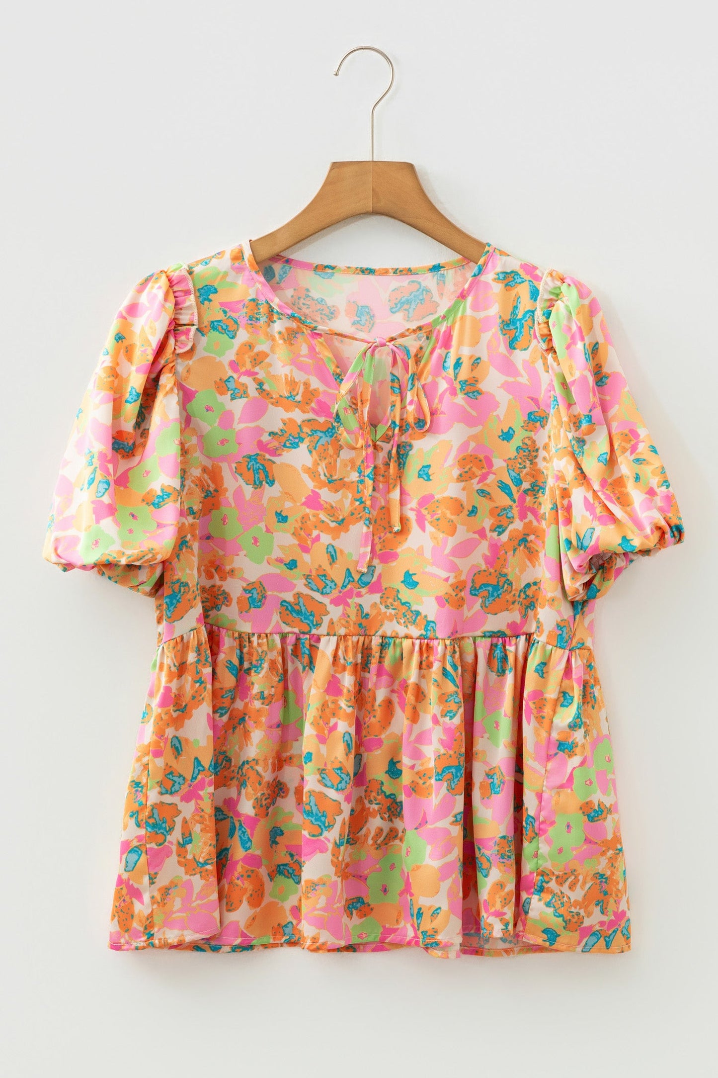 Flower Split V-Neck Short Sleeve Blouse