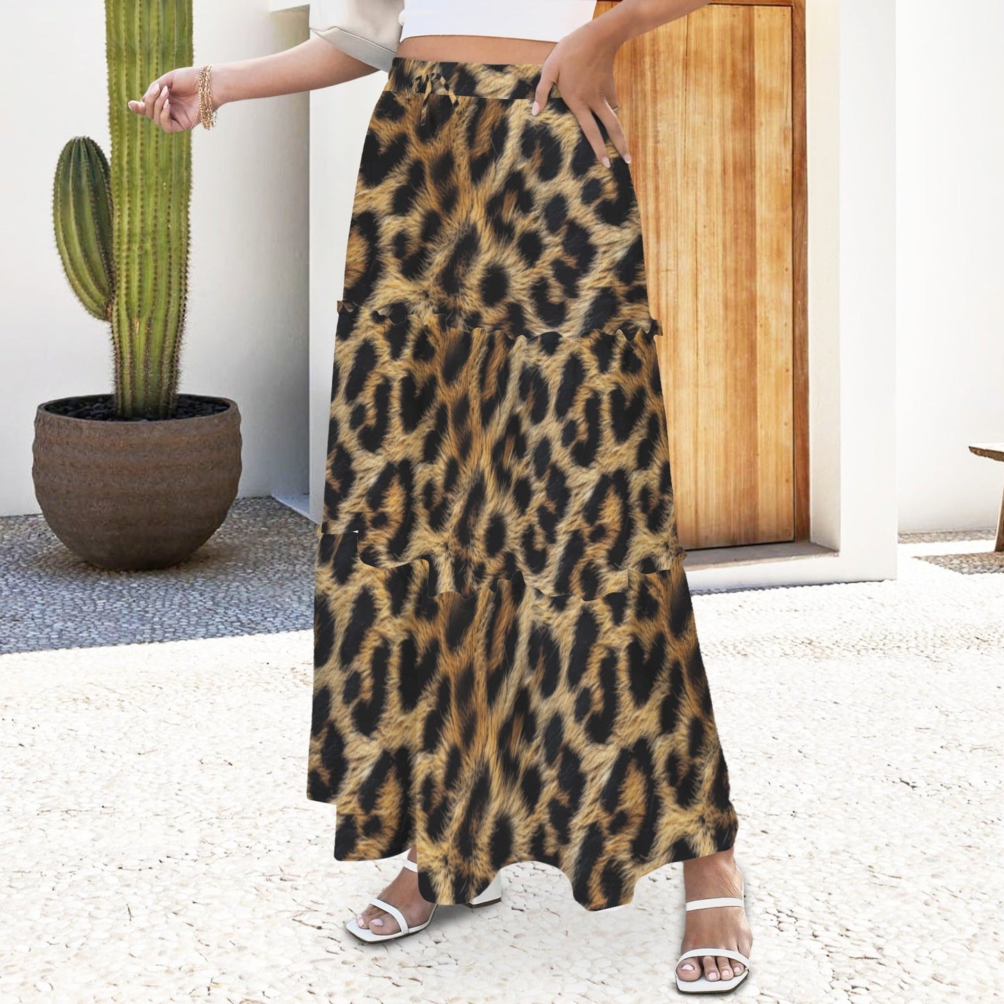 Baha Ranch Retro Pop Western Leopard Print Maxi Prairie Skirt