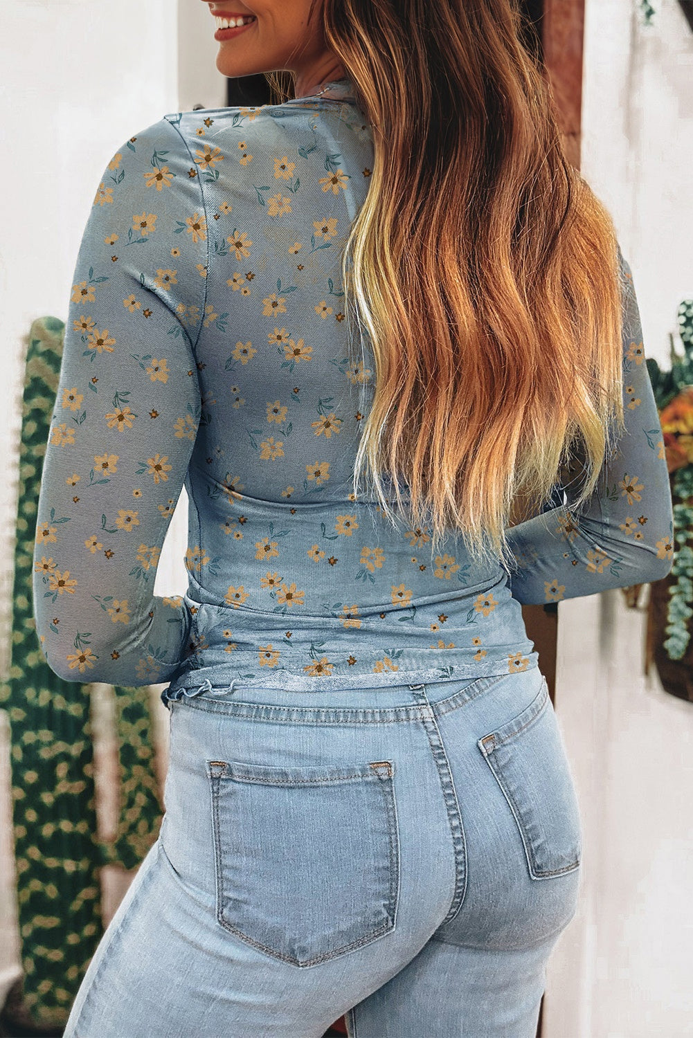 Floral Mesh Long Sleeve Top