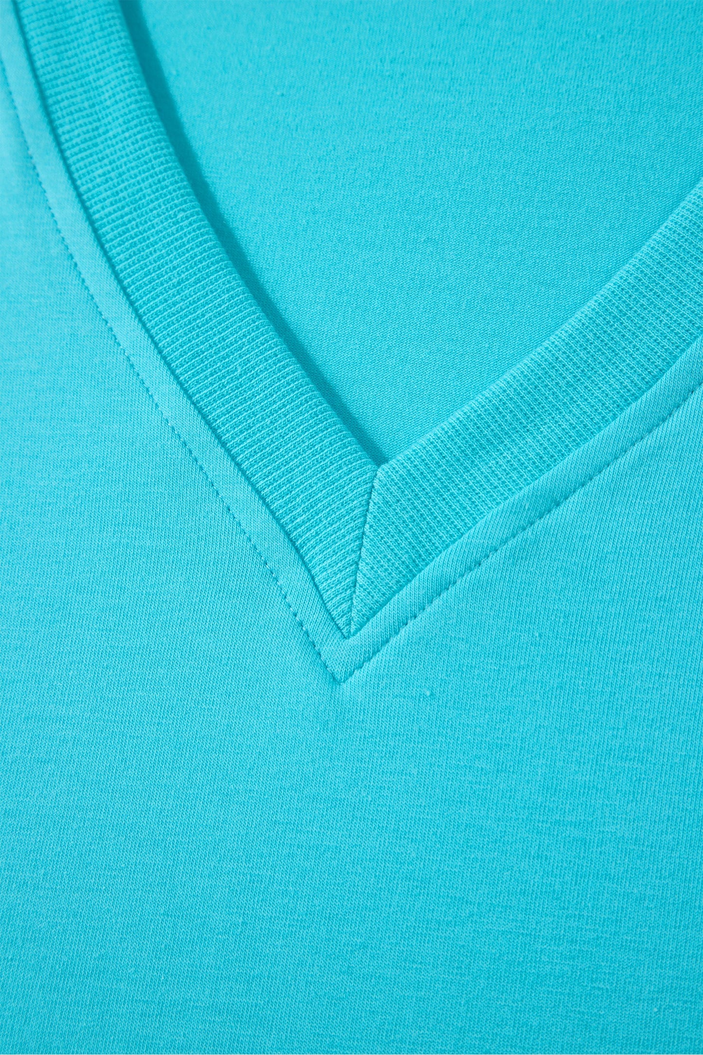 Solid V-Neck Short Puff Sleeve Blouse