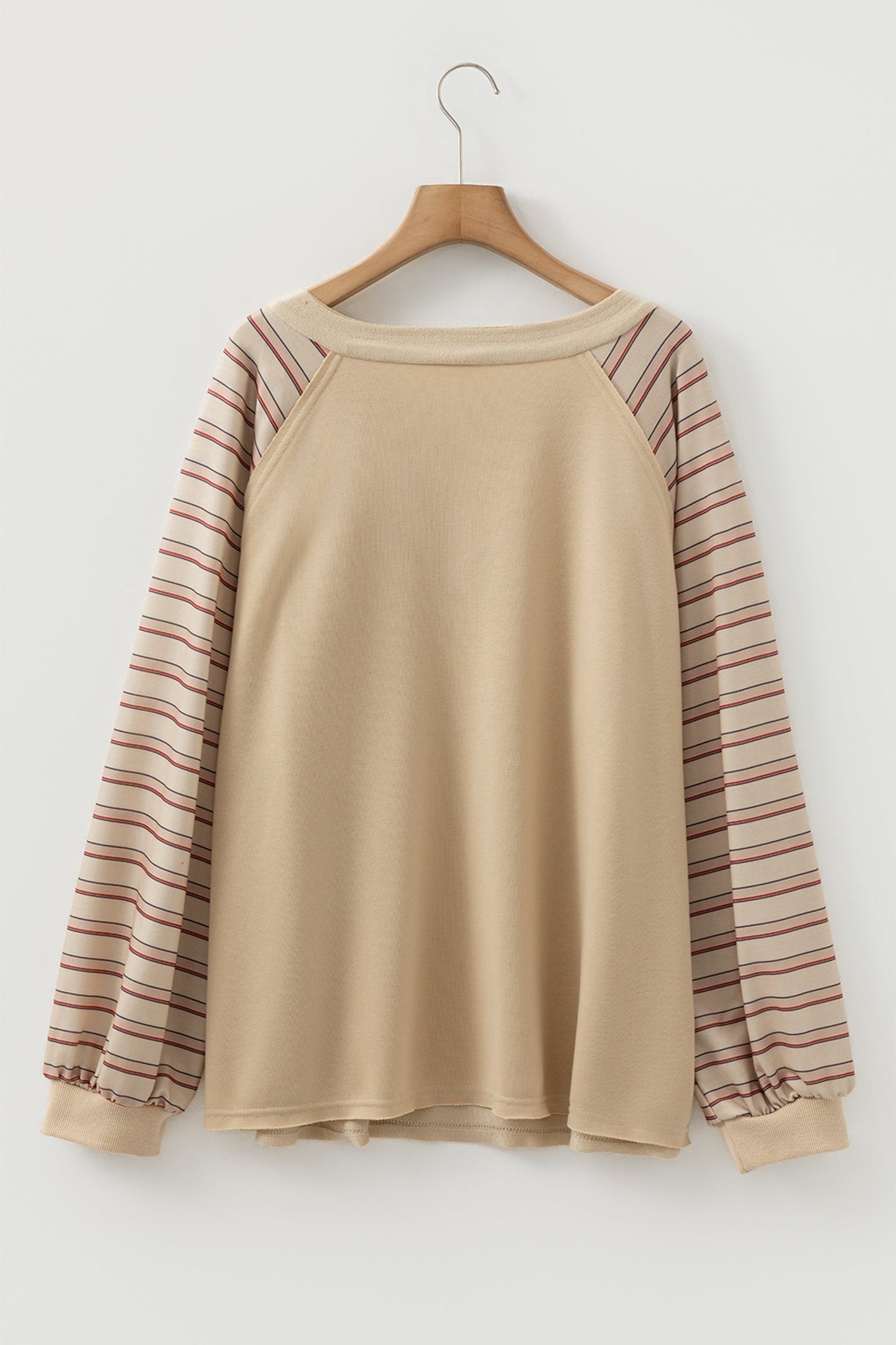 Plus Size Raglan Sleeve Stripe Notch-Neck Jumper