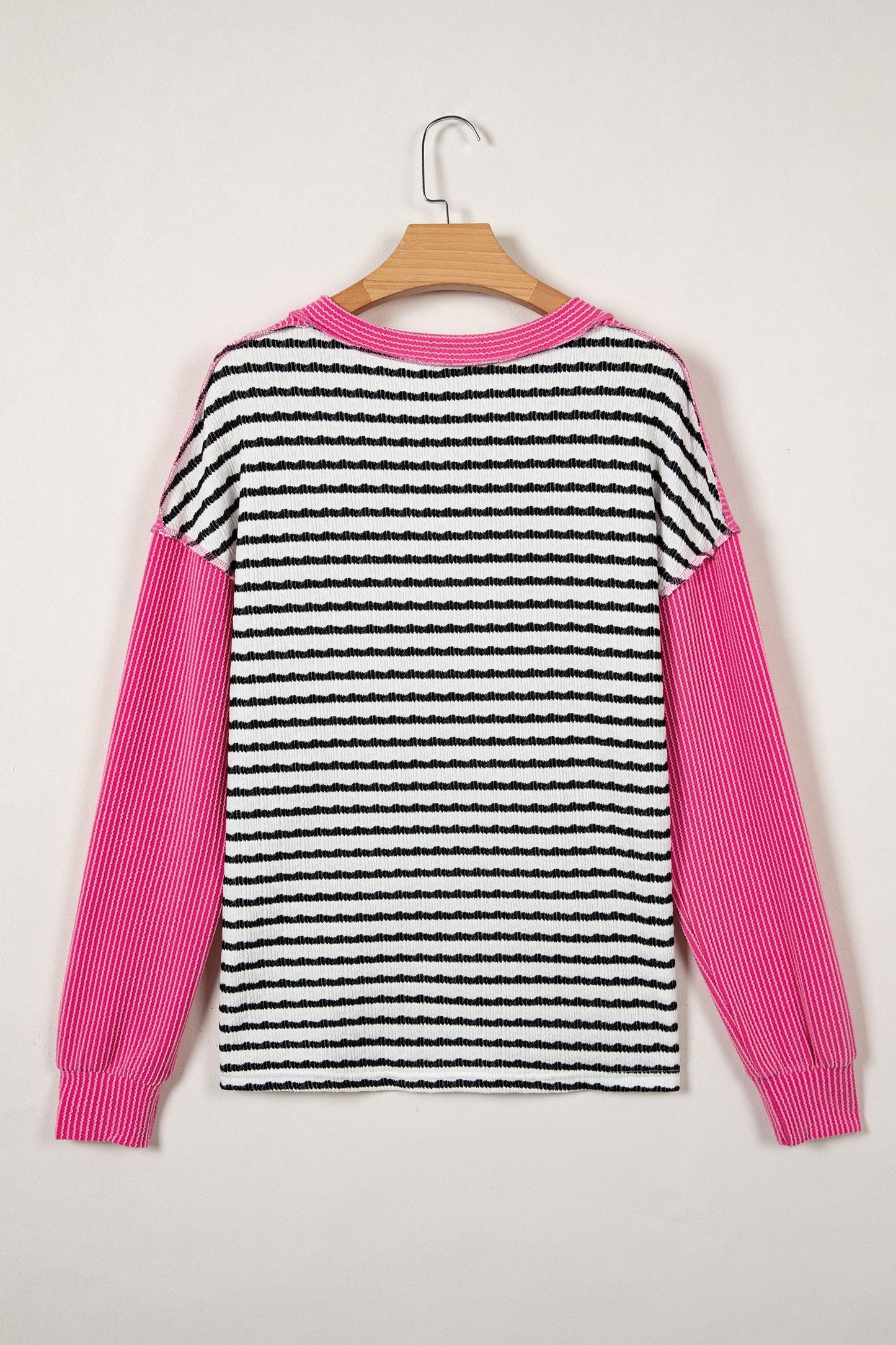 Stripe V-Neck Corded Knit Long Sleeve Top
