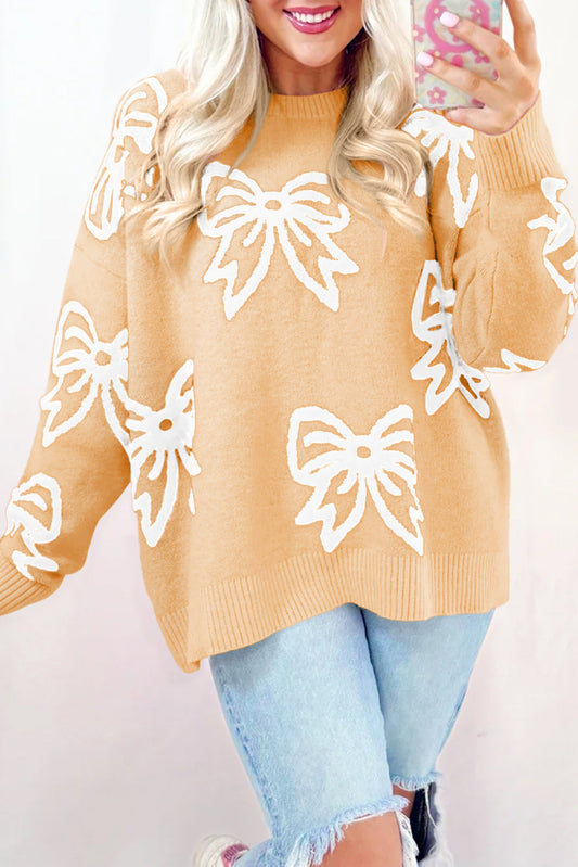 Bow Drop Shoulder Long Sleeve Sweater