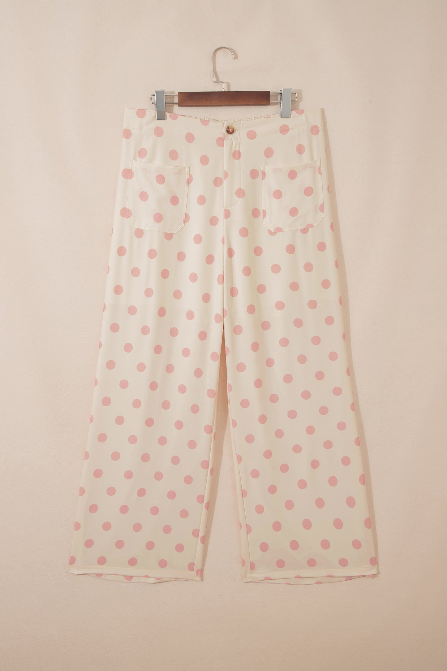 Polka Dot Patch Pocket Wide Leg Pants