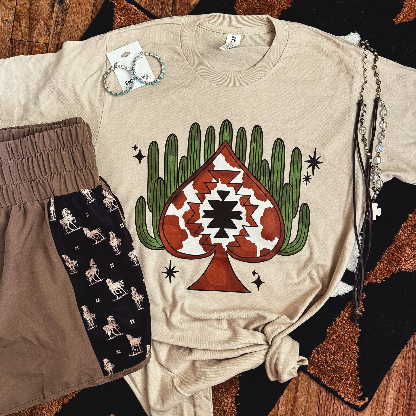 Aztec Cowprint Spade Cactus Soft Graphic Tee