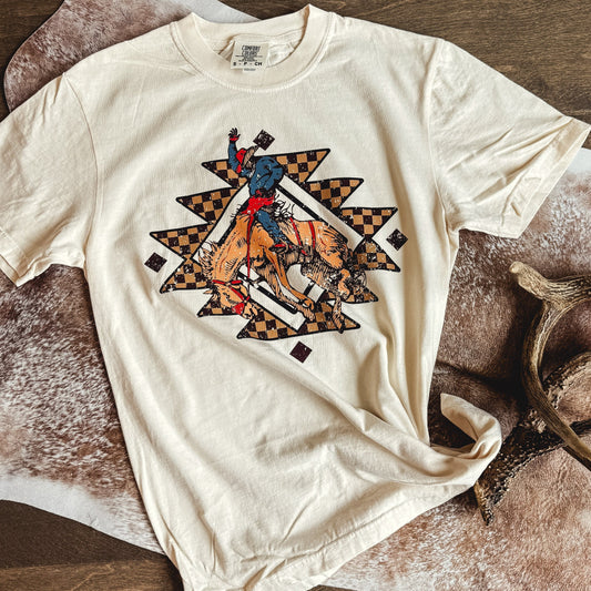 Checker Turquoise Rodeo Rider Graphic Tee