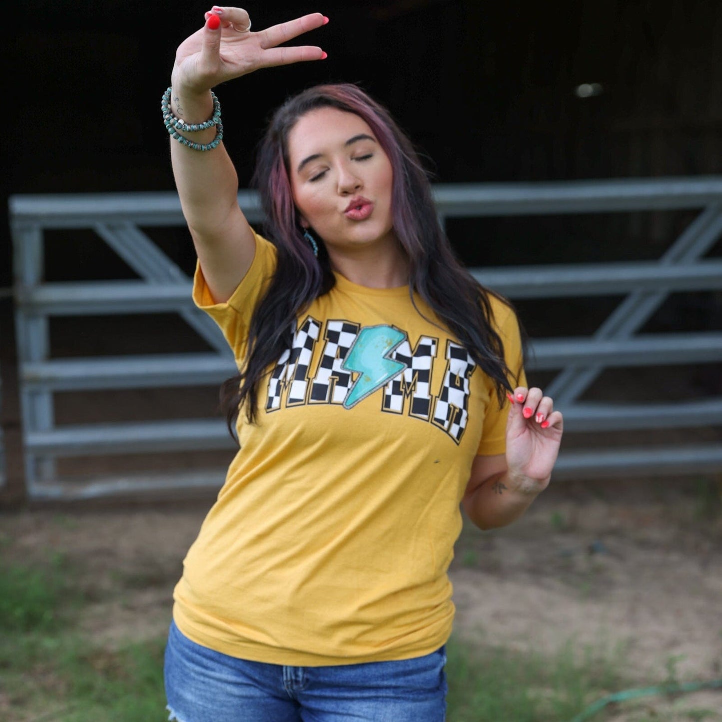 Checkered Lightning MAMA Soft Graphic Tee