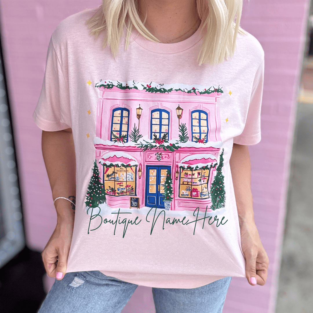 Christmas Pink Store Front Graphic Tee