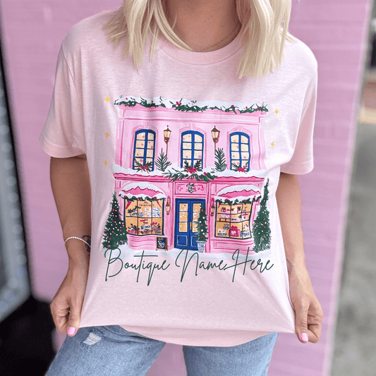 Christmas Pink Store Front Graphic Tee