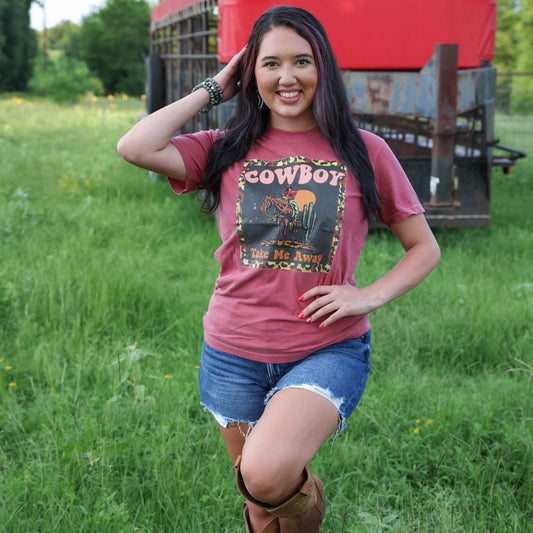 Cowboy Take Me Away Leopard Border Soft Graphic Tee
