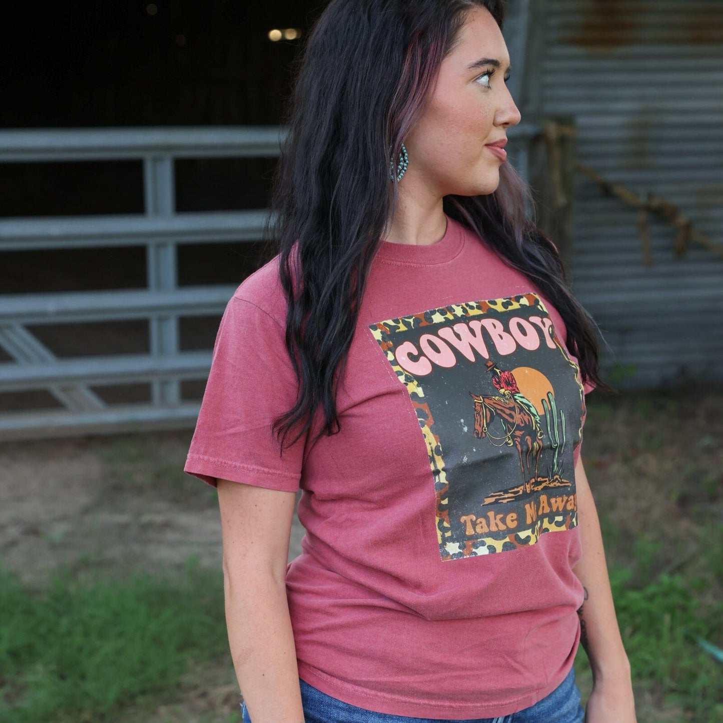 Cowboy Take Me Away Leopard Border Soft Graphic Tee