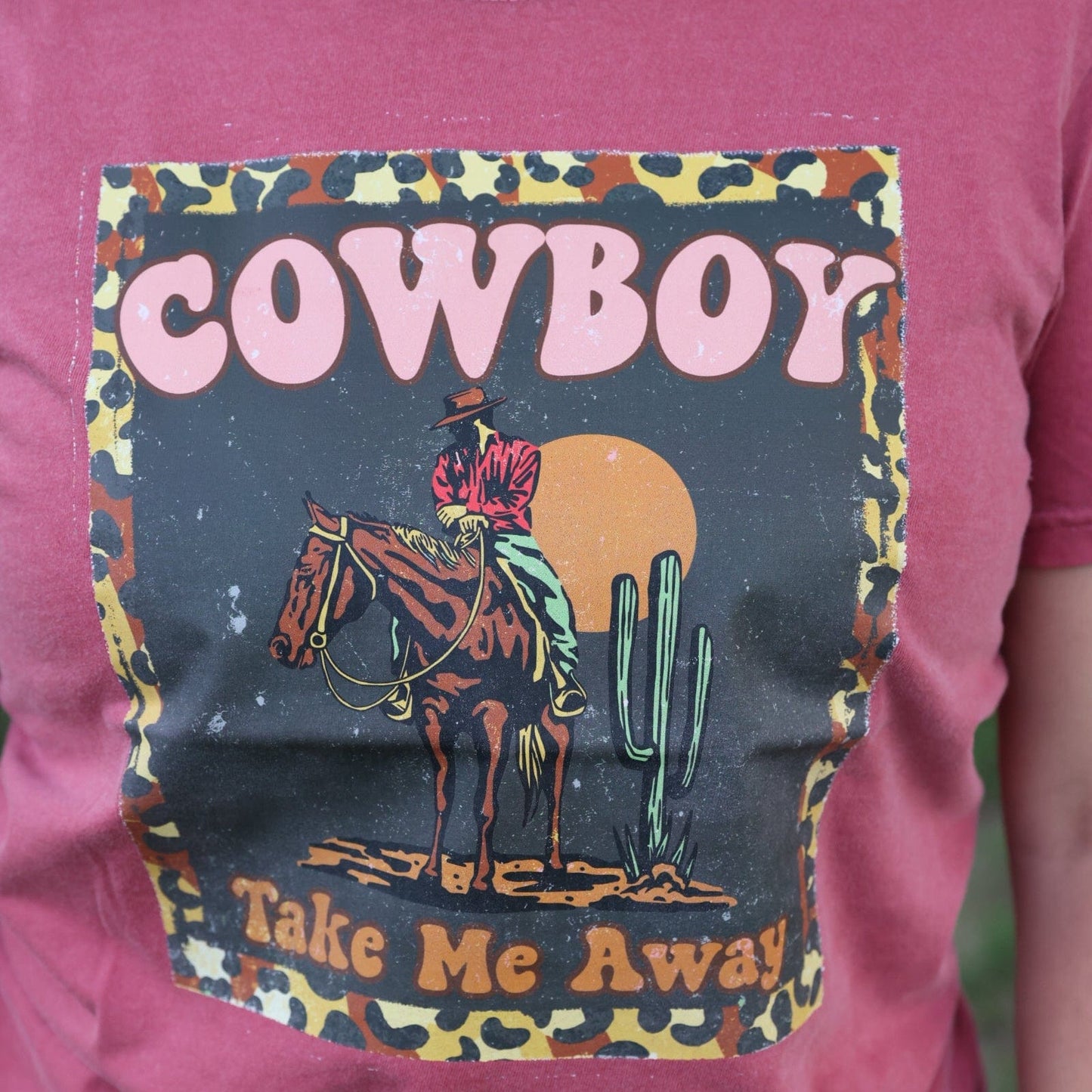 Cowboy Take Me Away Leopard Border Soft Graphic Tee