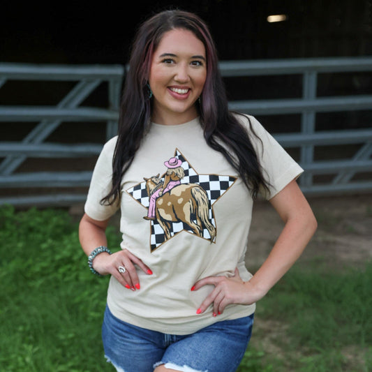 Cowgirl Checkerboard Star Soft Graphic Tee