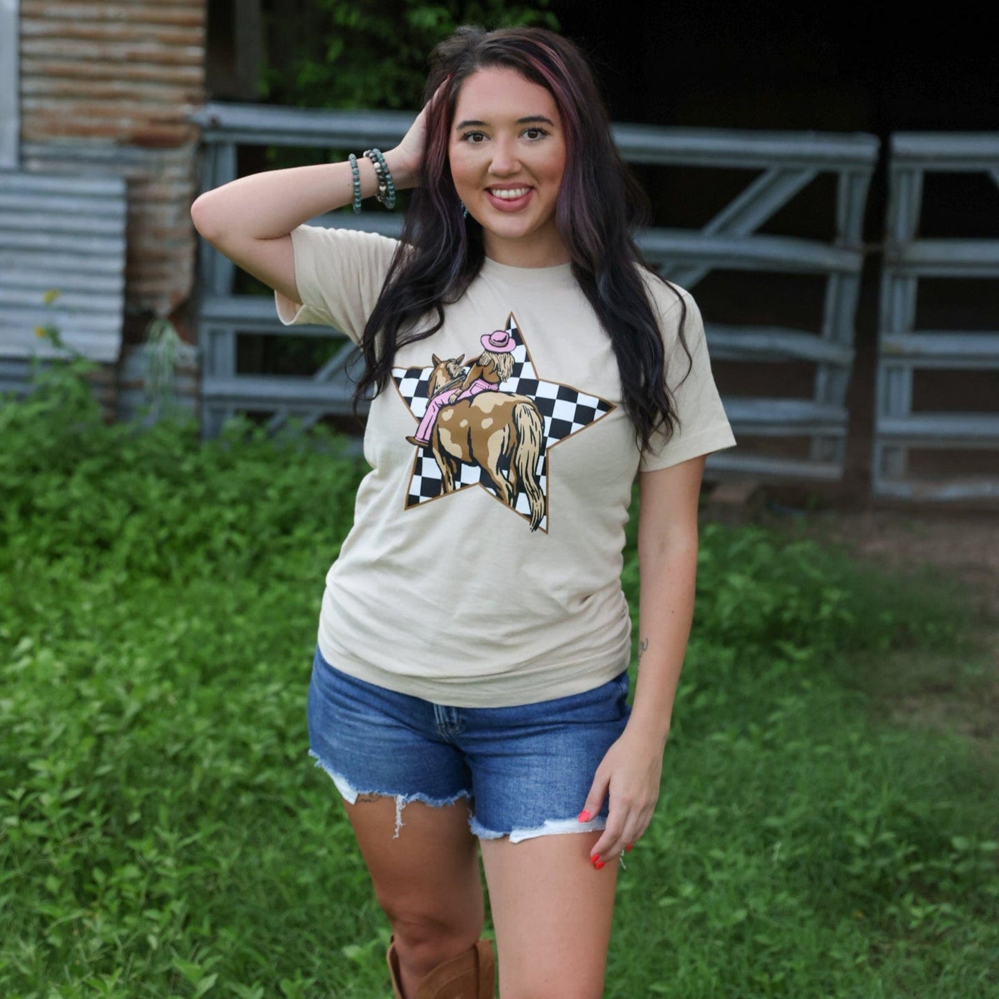 Cowgirl Checkerboard Star Soft Graphic Tee