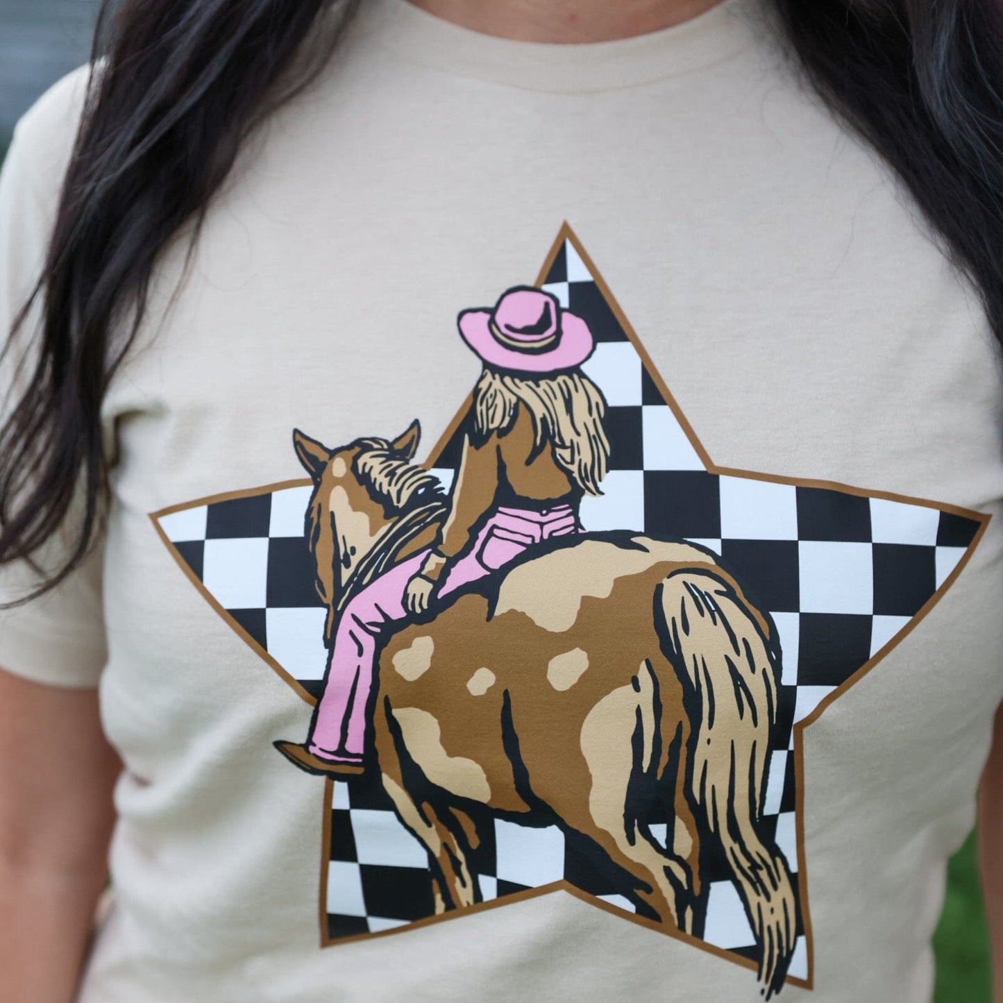 Cowgirl Checkerboard Star Soft Graphic Tee