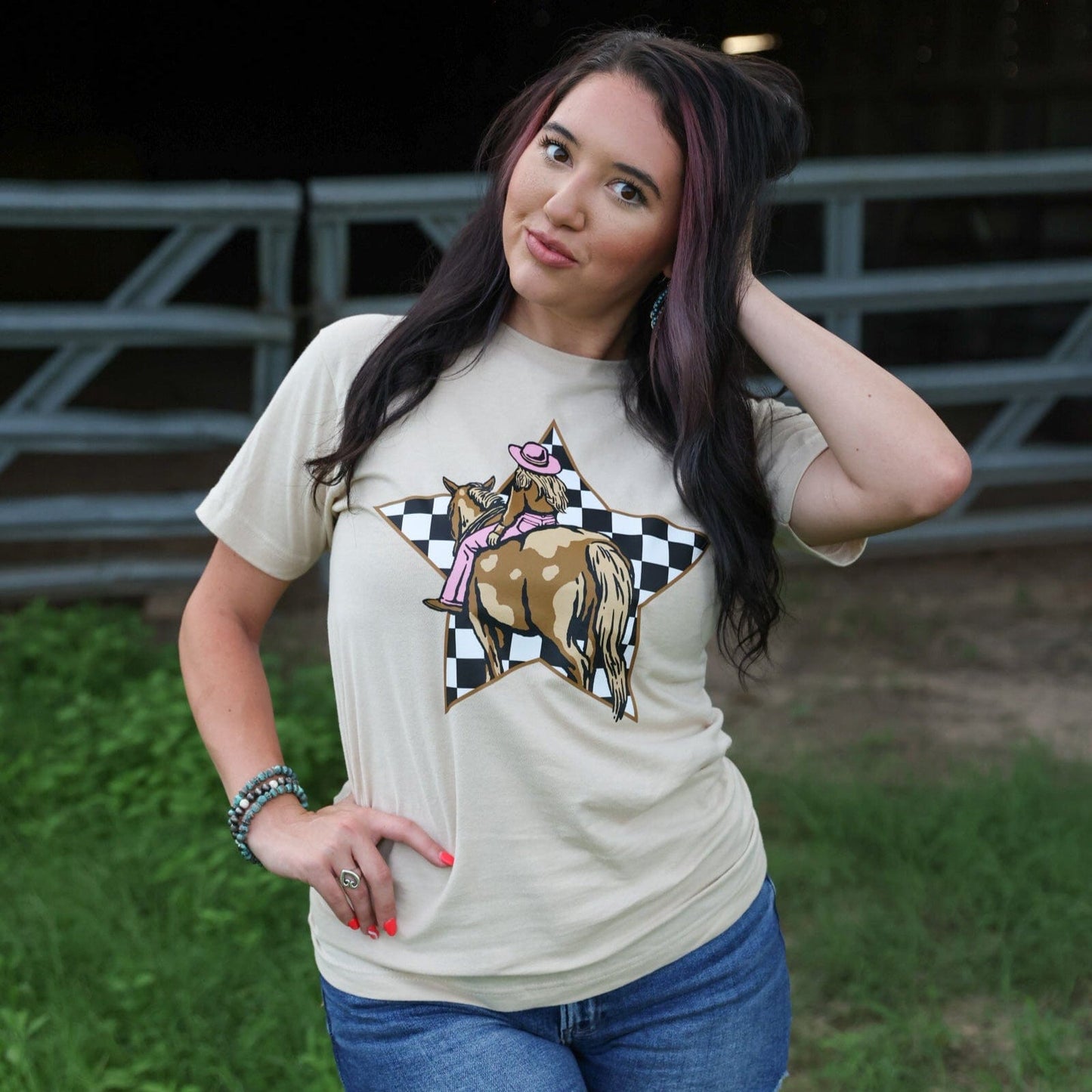 Cowgirl Checkerboard Star Soft Graphic Tee