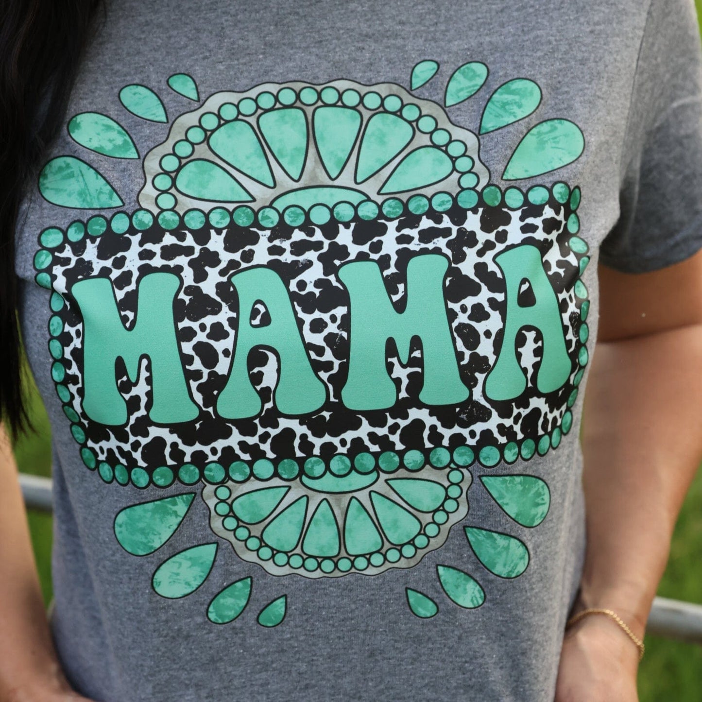Cowprint Turquoise Mama Soft Graphic Tee