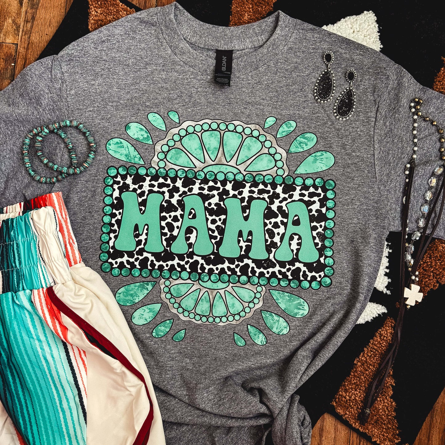 Cowprint Turquoise Mama Soft Graphic Tee
