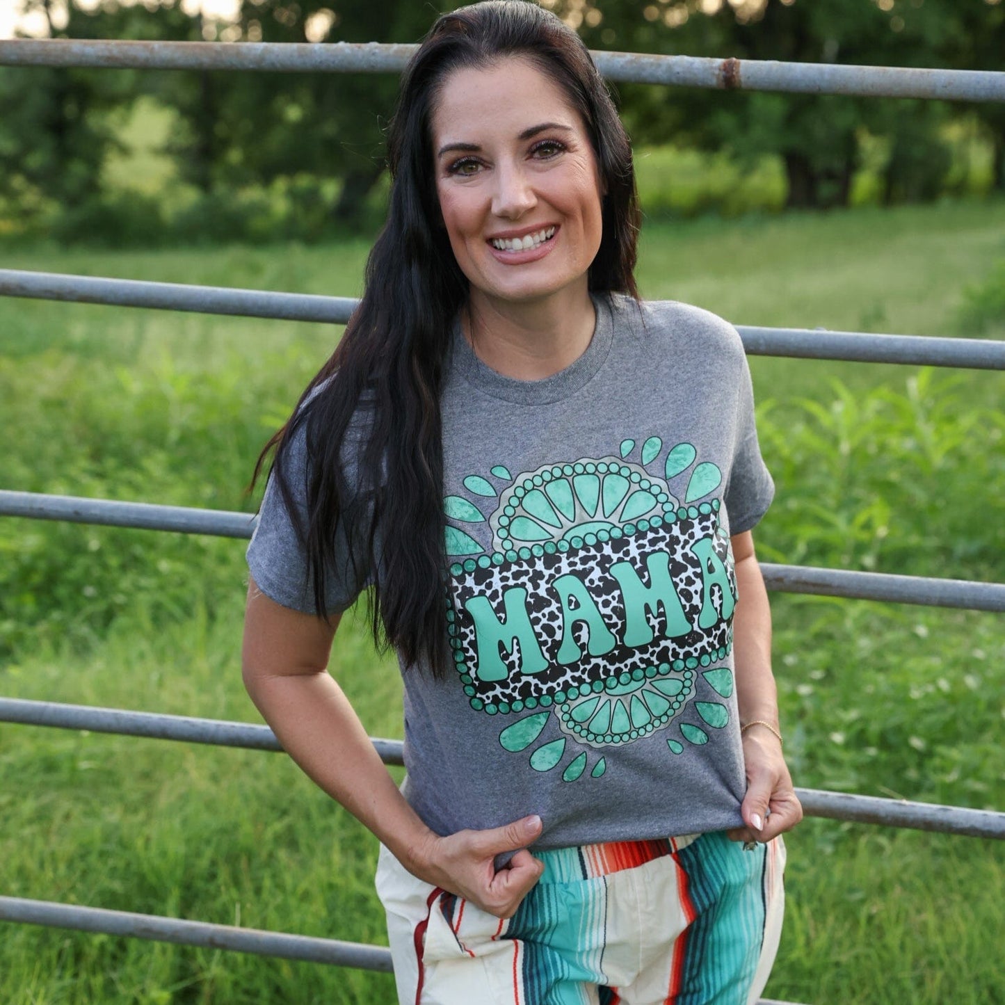 Cowprint Turquoise Mama Soft Graphic Tee