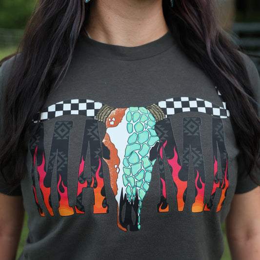 Desert Skull Flame Mama Soft Graphic Tee
