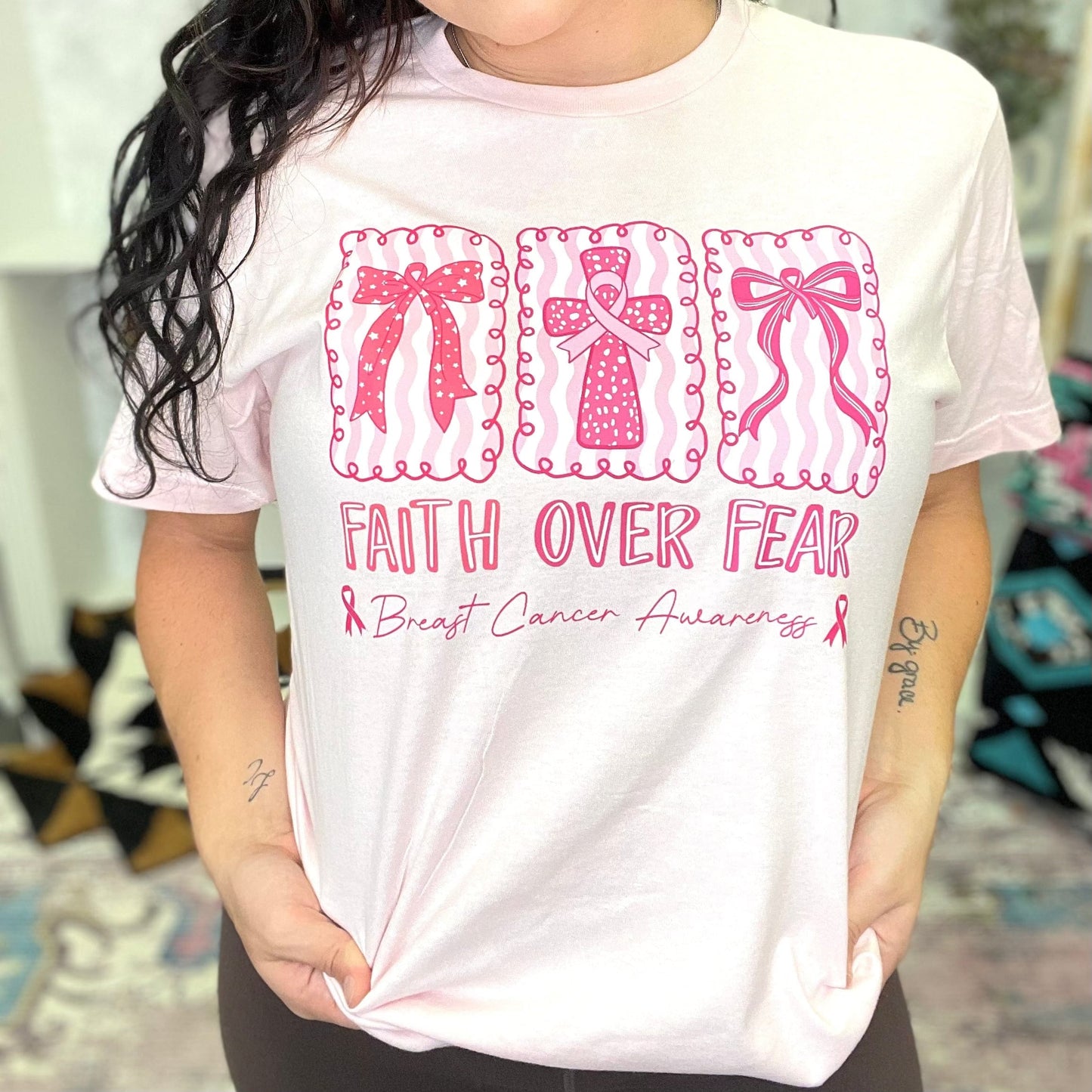 Faith Over Fear Breast Cancer Graphic Tee