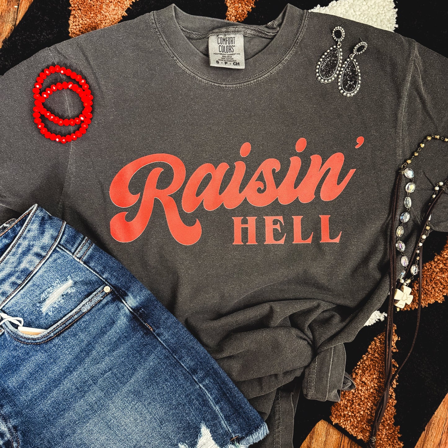 Raisin’ Hell Retro Red Script Tee Soft Graphic Tee