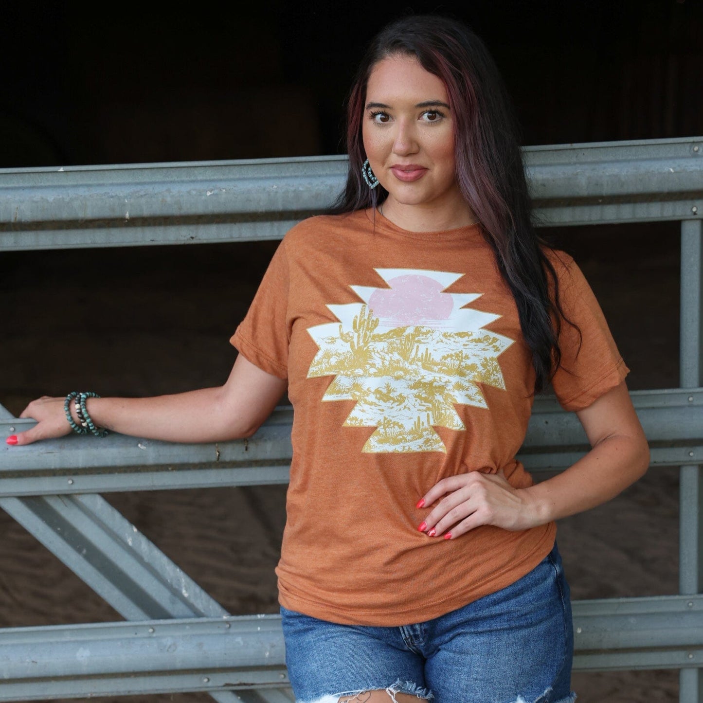 Sunset Aztec Desert Scene Soft Graphic Tee