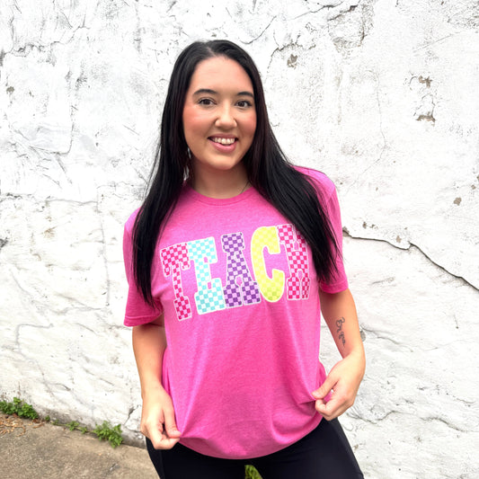 TEACH Checkered Neon Graphic Tee