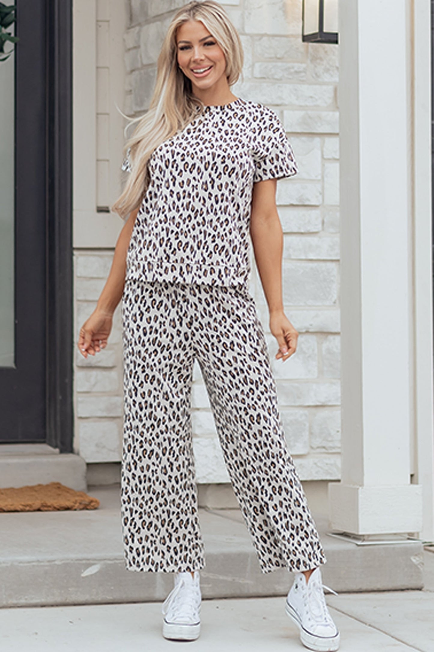 Leopard Short Sleeve Tee & Pants Set
