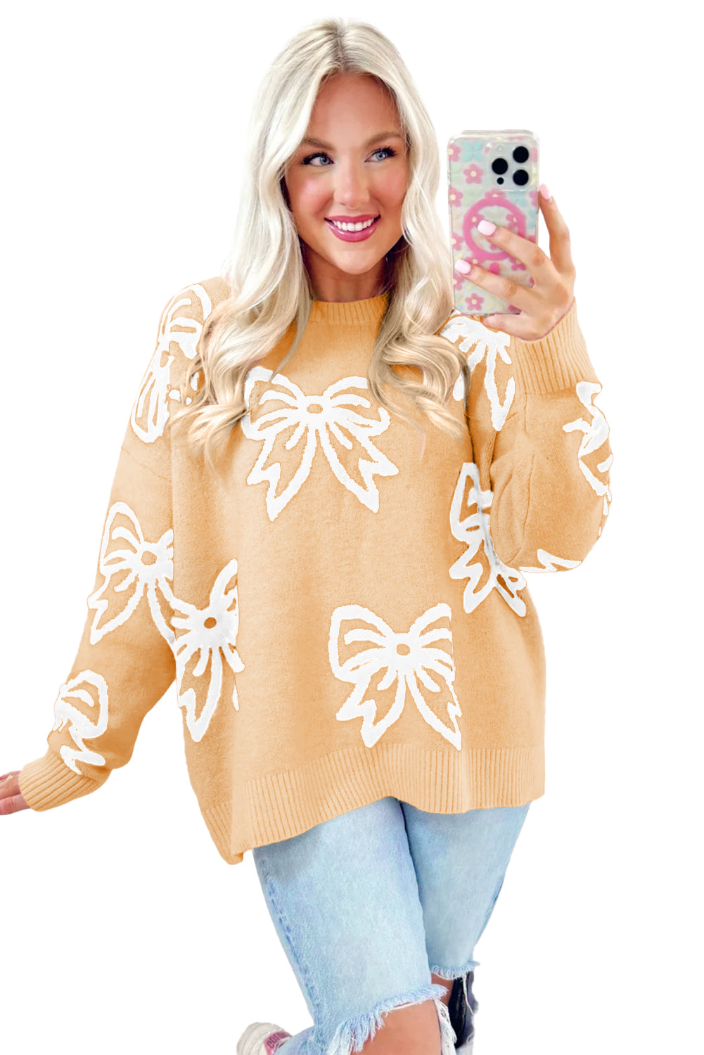 Bow Drop Shoulder Long Sleeve Sweater