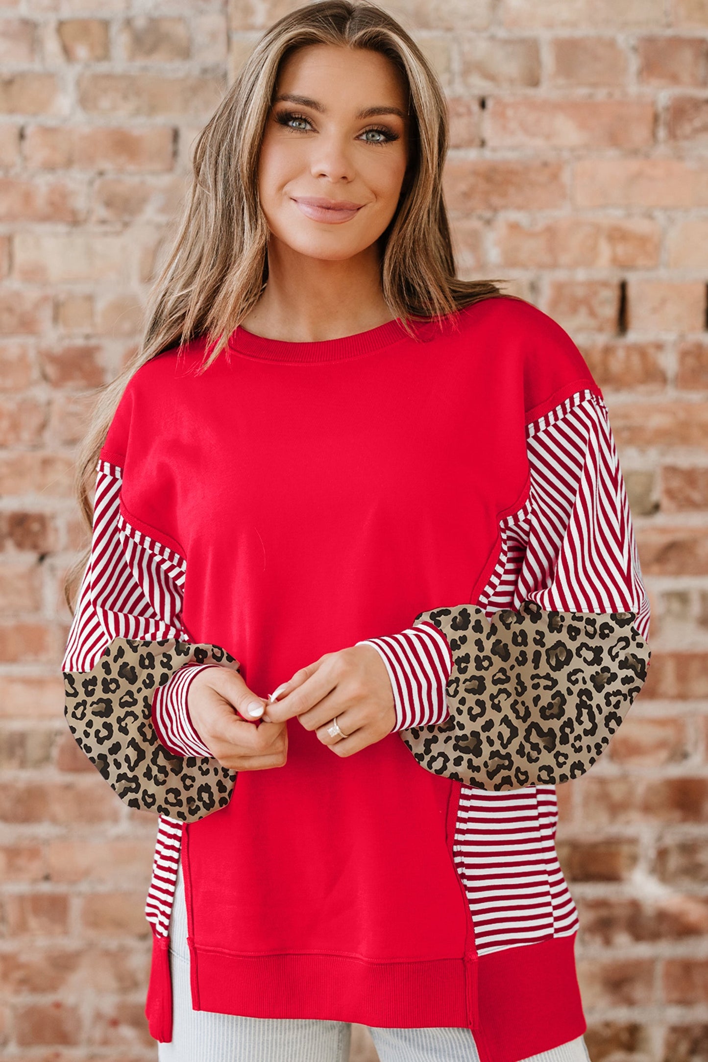 Stripe Patchwork Sleeve Colorblock Sweatshirt