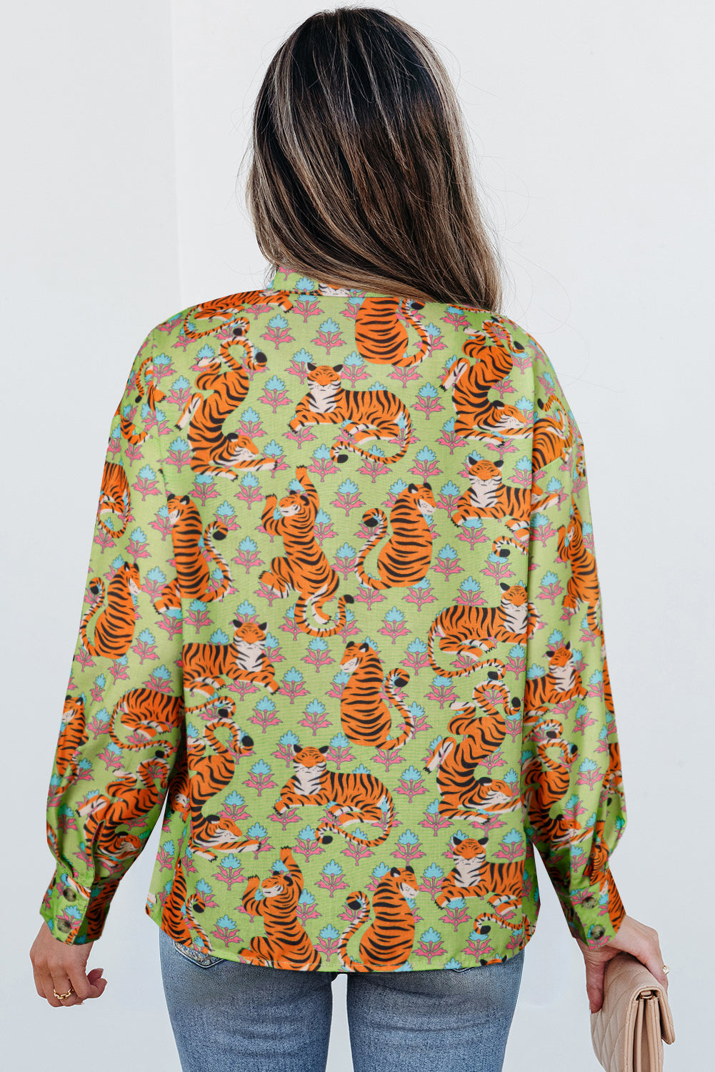 Tiger Floral Collared V-Neck Shirt
