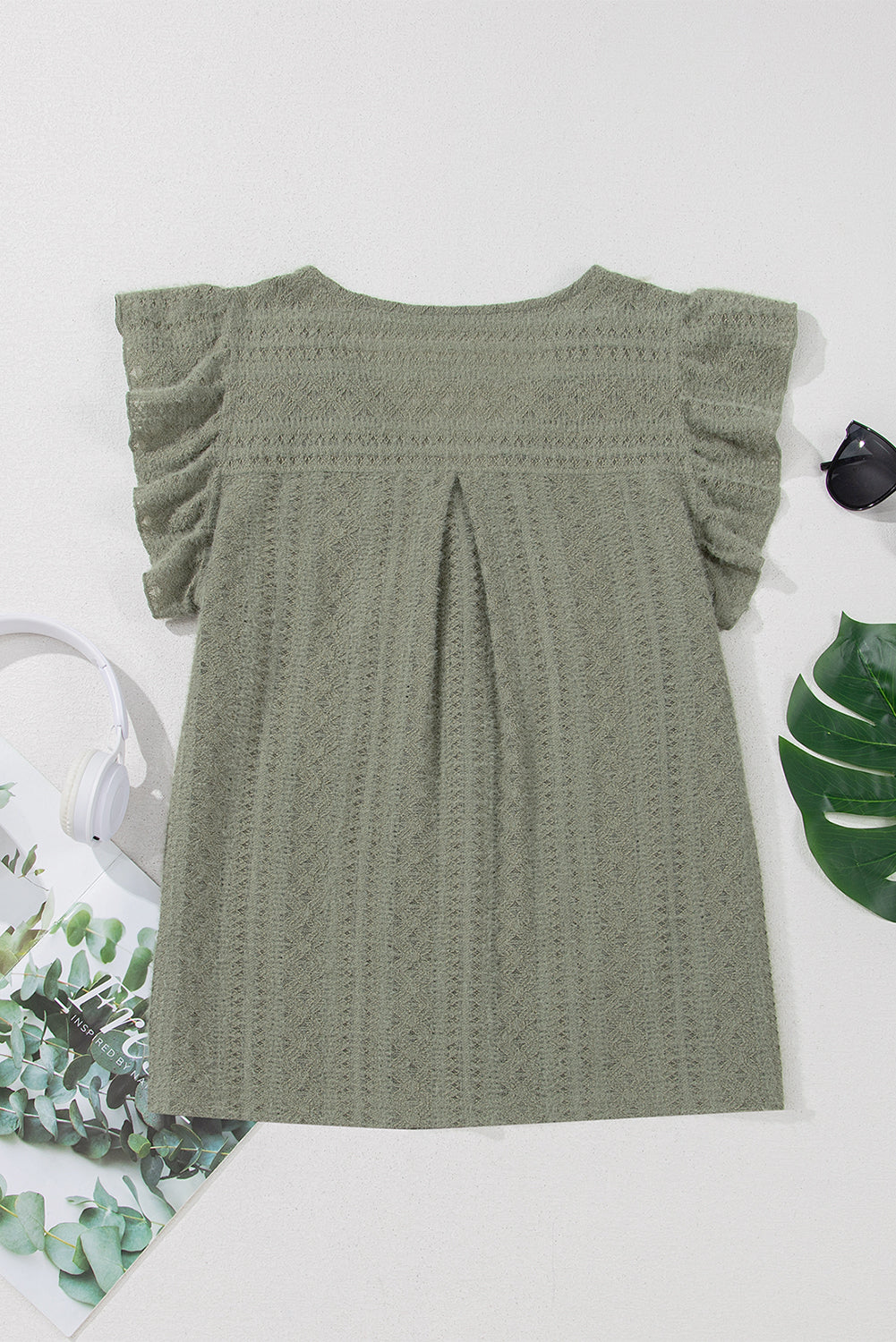 Flutter Sleeve Lace V-Neck Shirt