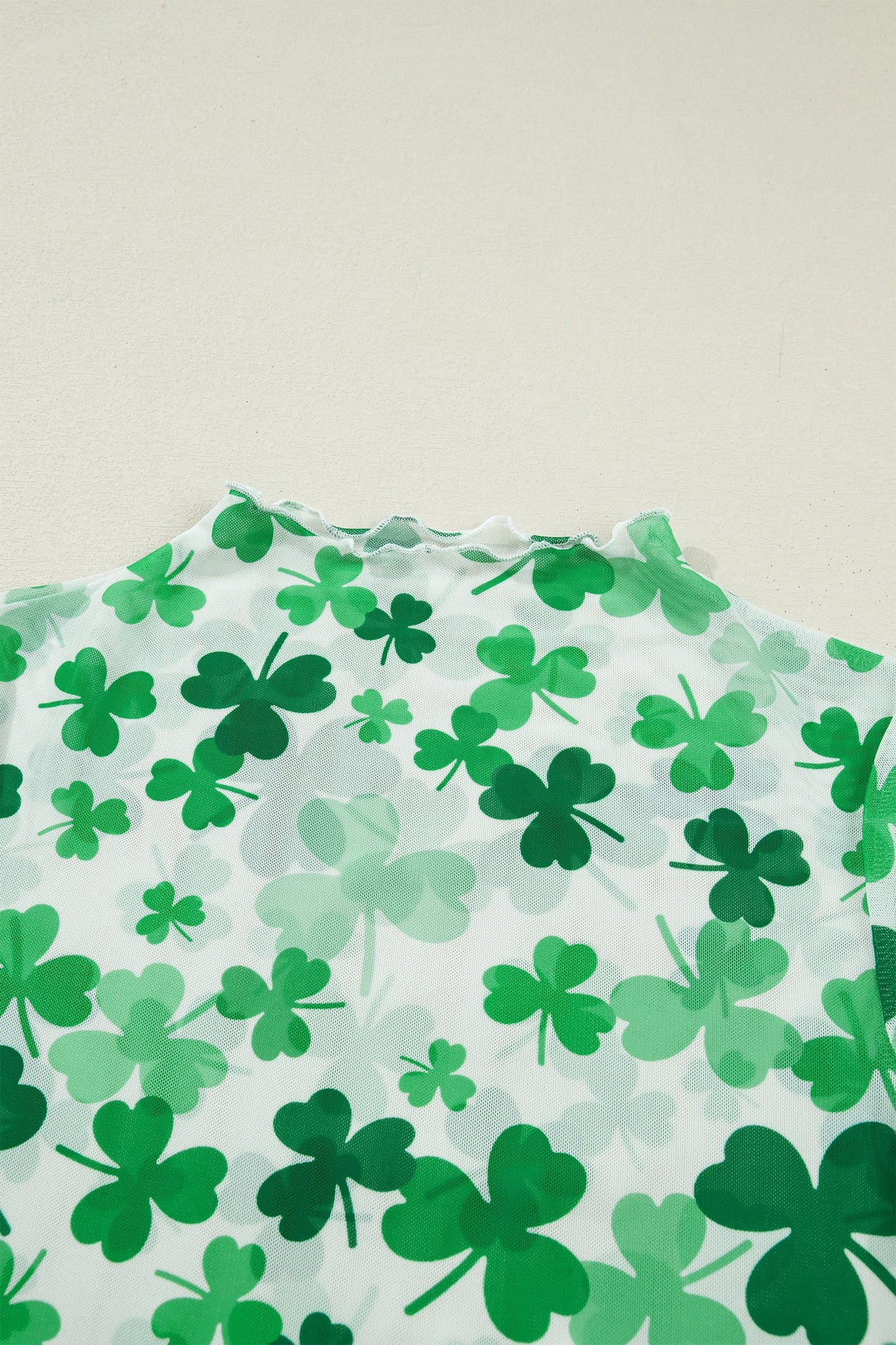 St Patrick Shamrock Lettuce Trim Mock Neck Top