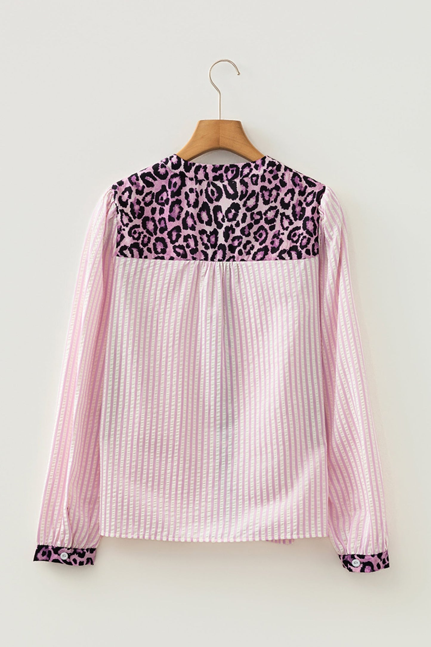 Stripe Leopard Patchwork Long Sleeve Shirt