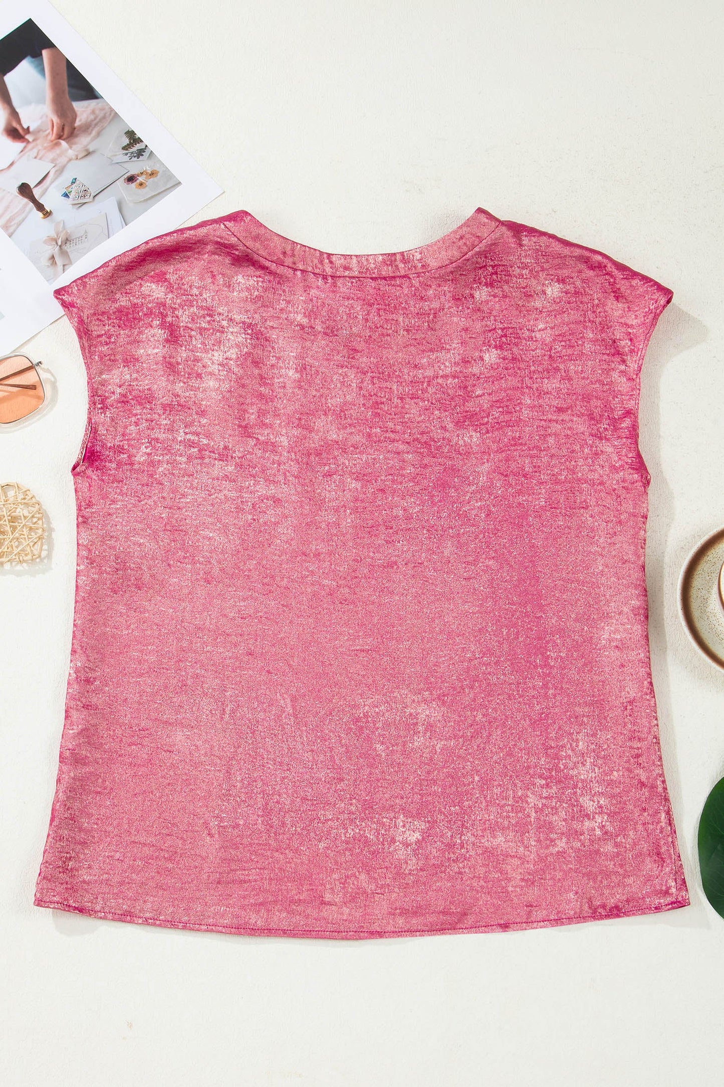 Metallic Round Neck Cap Sleeve Tee