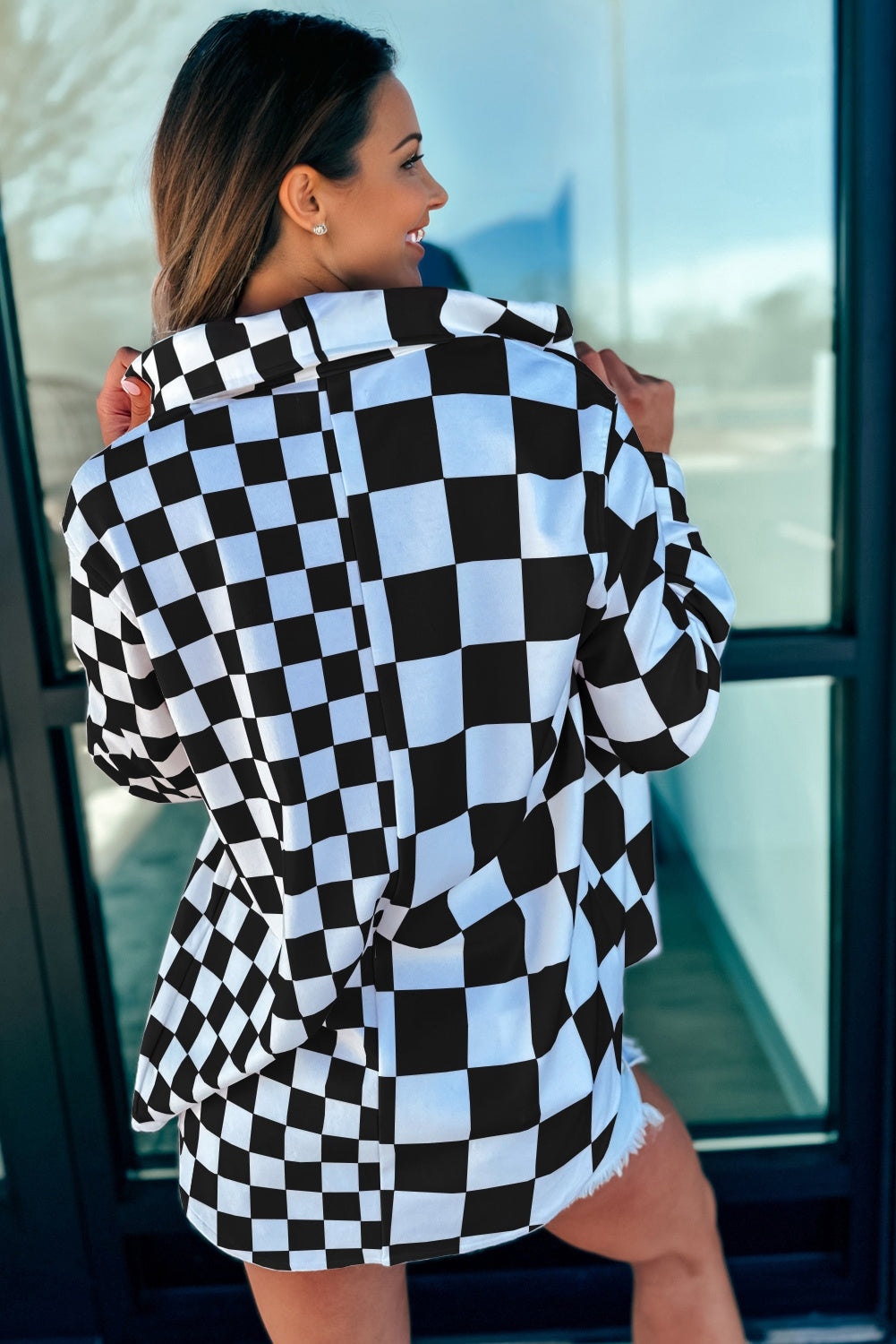 Checker Flap Pocket Button Front Shacket