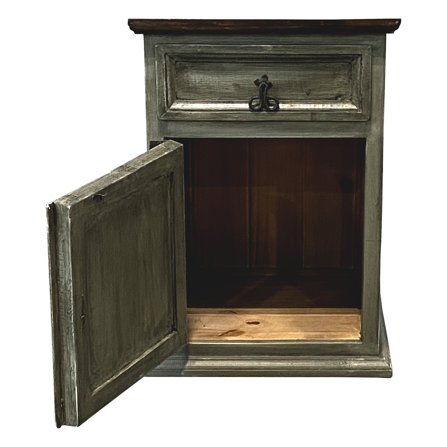 Traditional Small Rustic Nightstand in Weathered Farm House