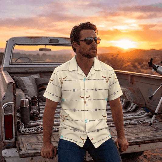 Baha Ranch Barbwire Aztec Hawaiian Shirt Made in America