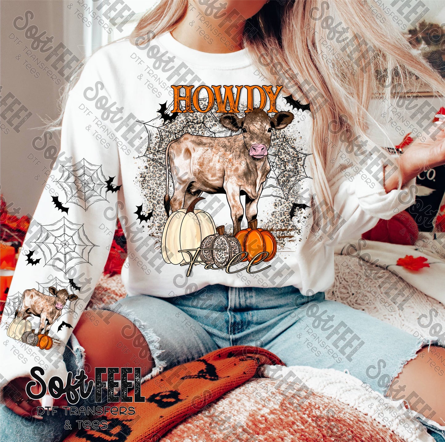 Howdy Fall Cow - Country Western / Fall / Halloween - Direct To Film Transfer / DTF - Heat Press Clothing Transfer
