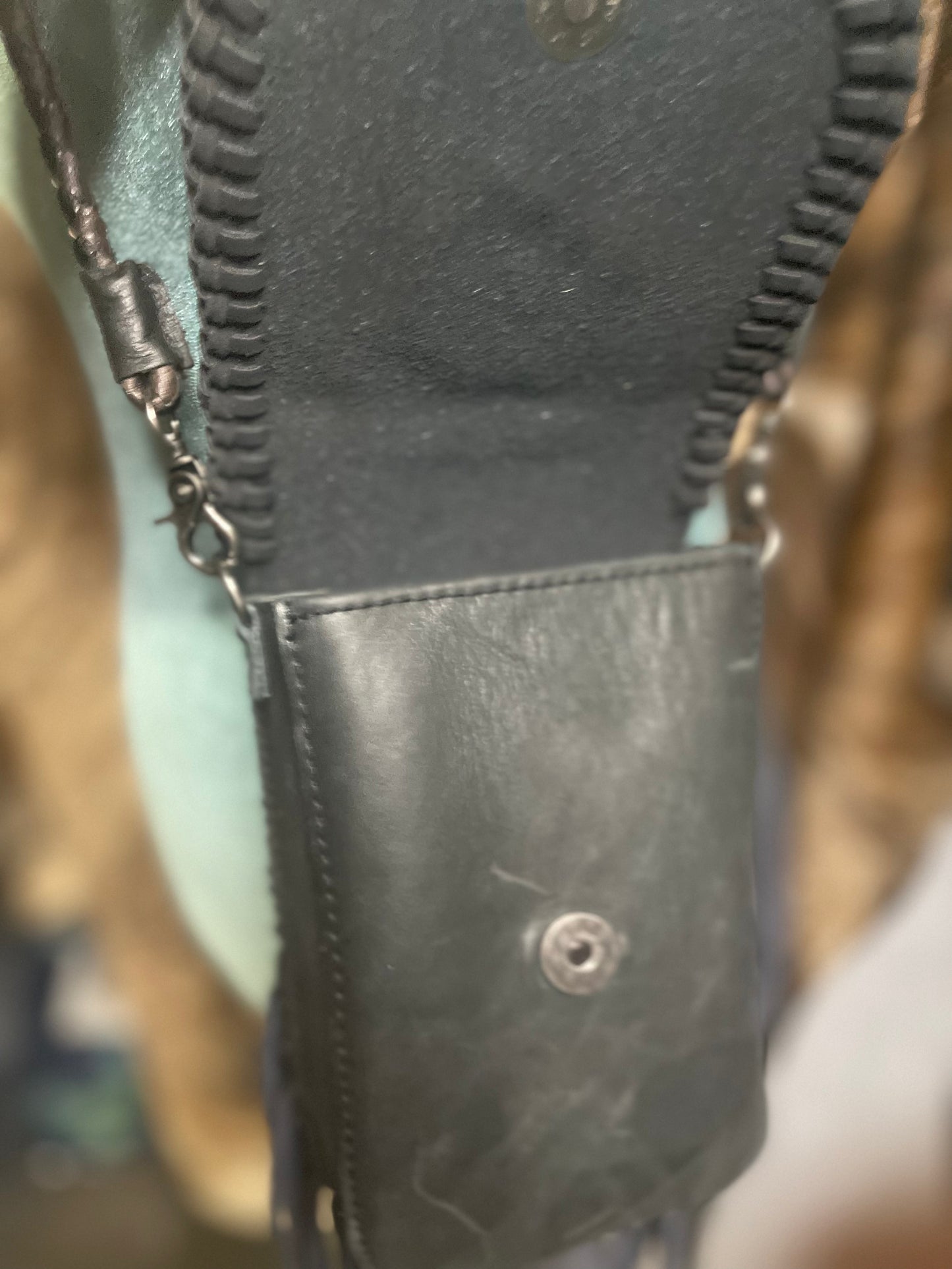 Cowhide Fringe Crossbody Purse Black