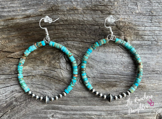 Turquoise & Sterling Silver Hoop Earrings
