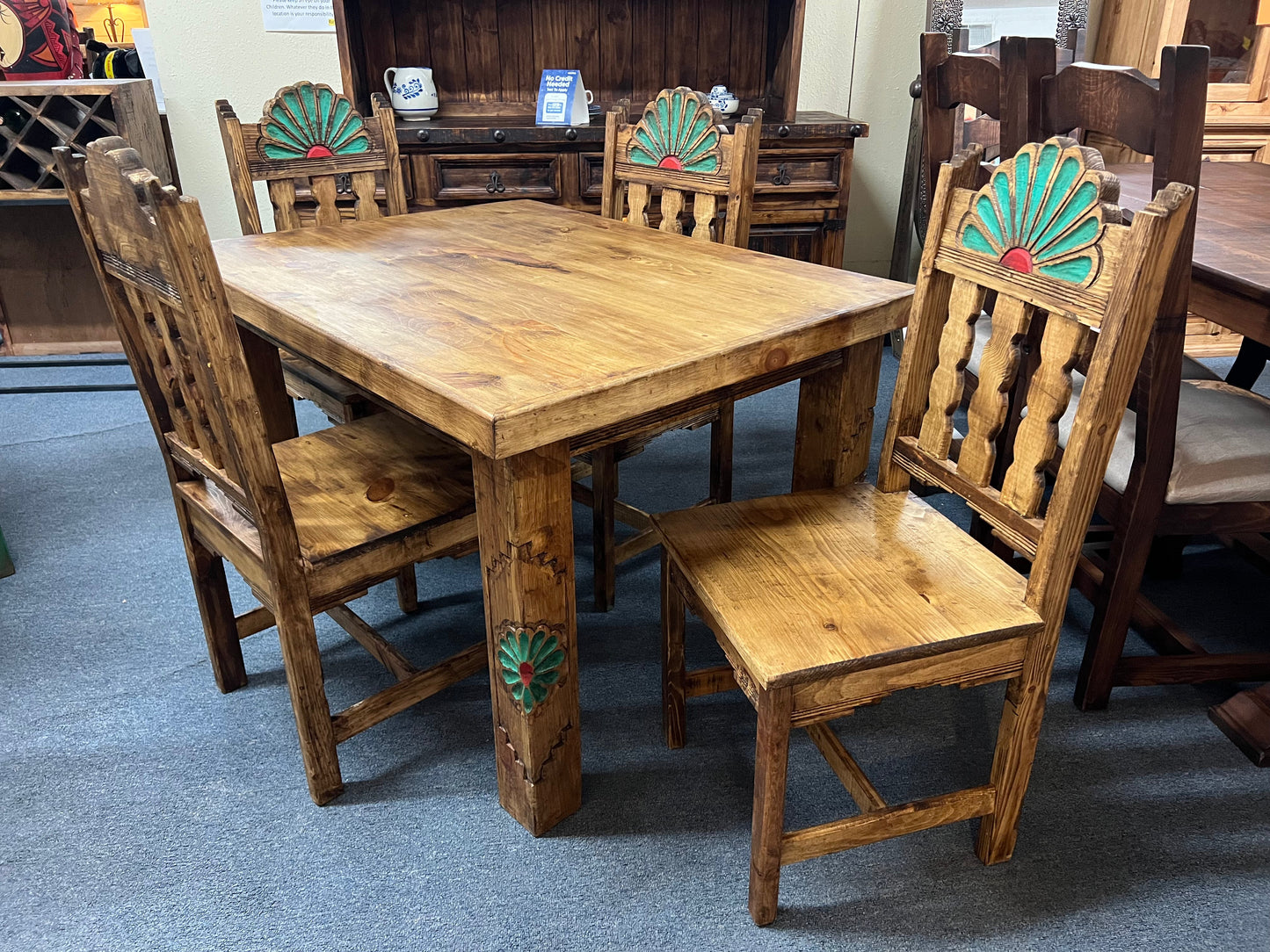 Rosetta 4' Dining Table and 4 Rosetta Chairs in Brown