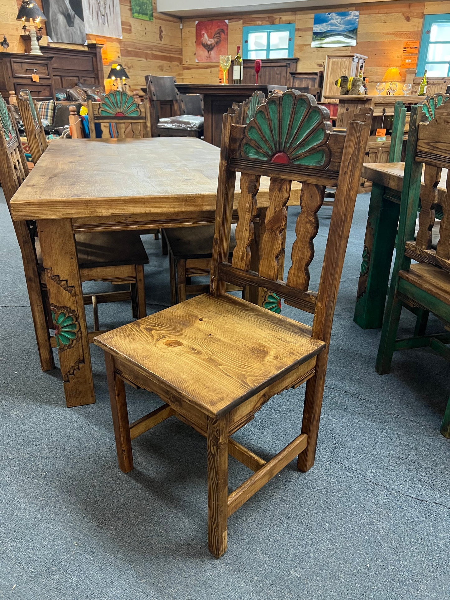 Rosetta 6' Dining Table and 6 Rosetta Chairs in Brown