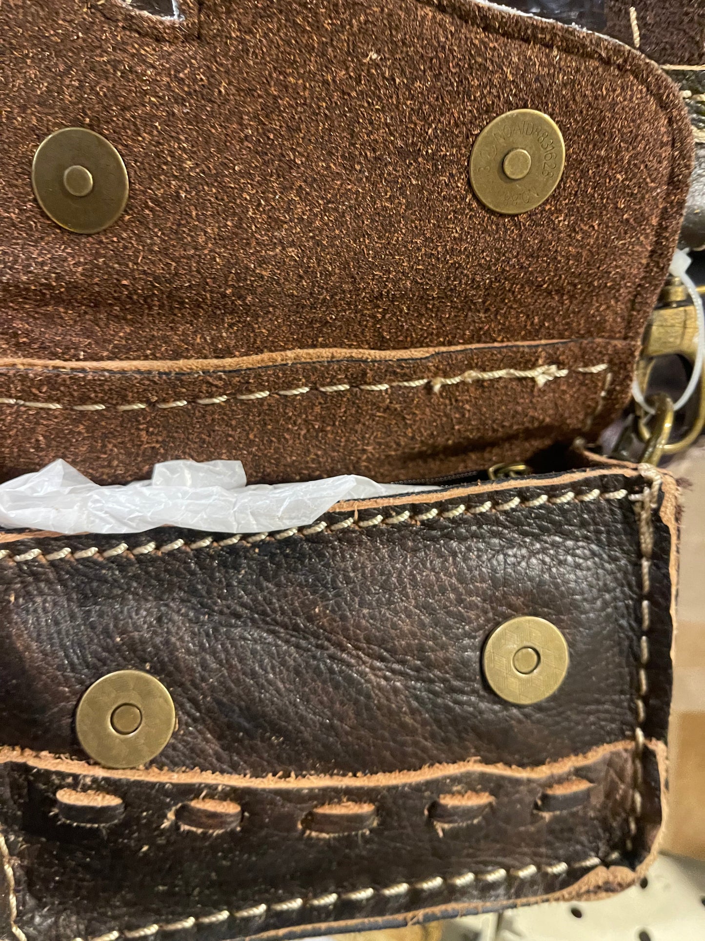 Cowhide Turquoise Stone Mini Crossbody Purse