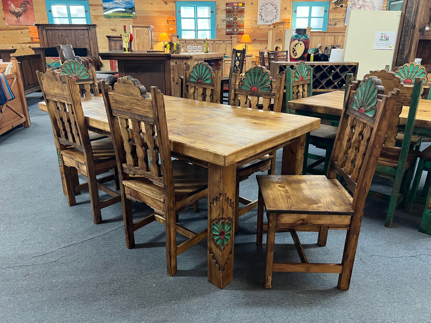 Rosetta 6' Dining Table and 6 Rosetta Chairs in Brown