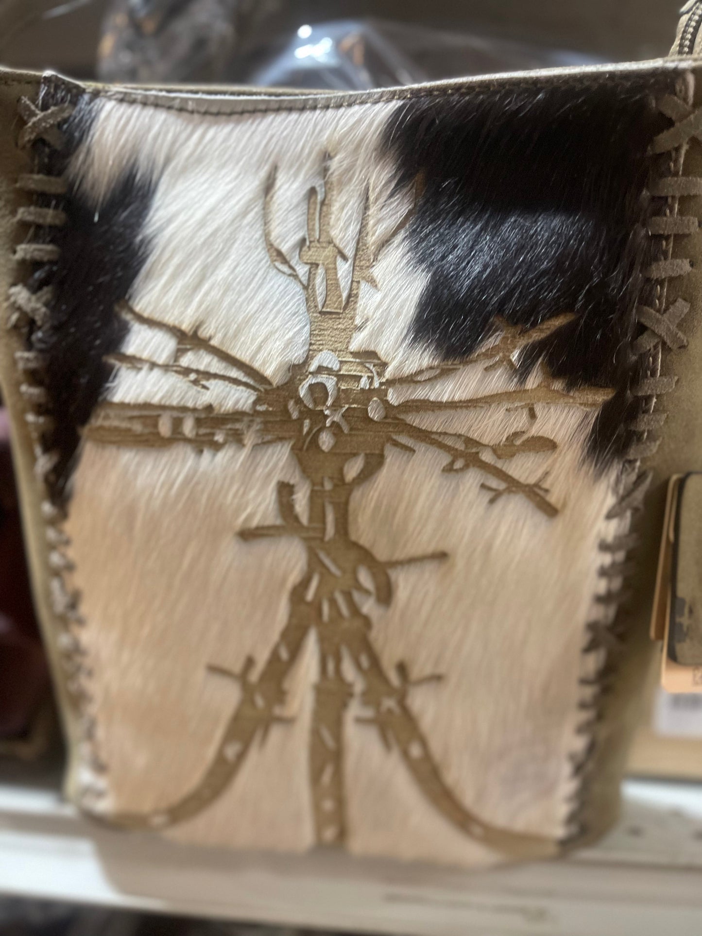 Cowhide Branded Tree Windmill Crossbody Purse